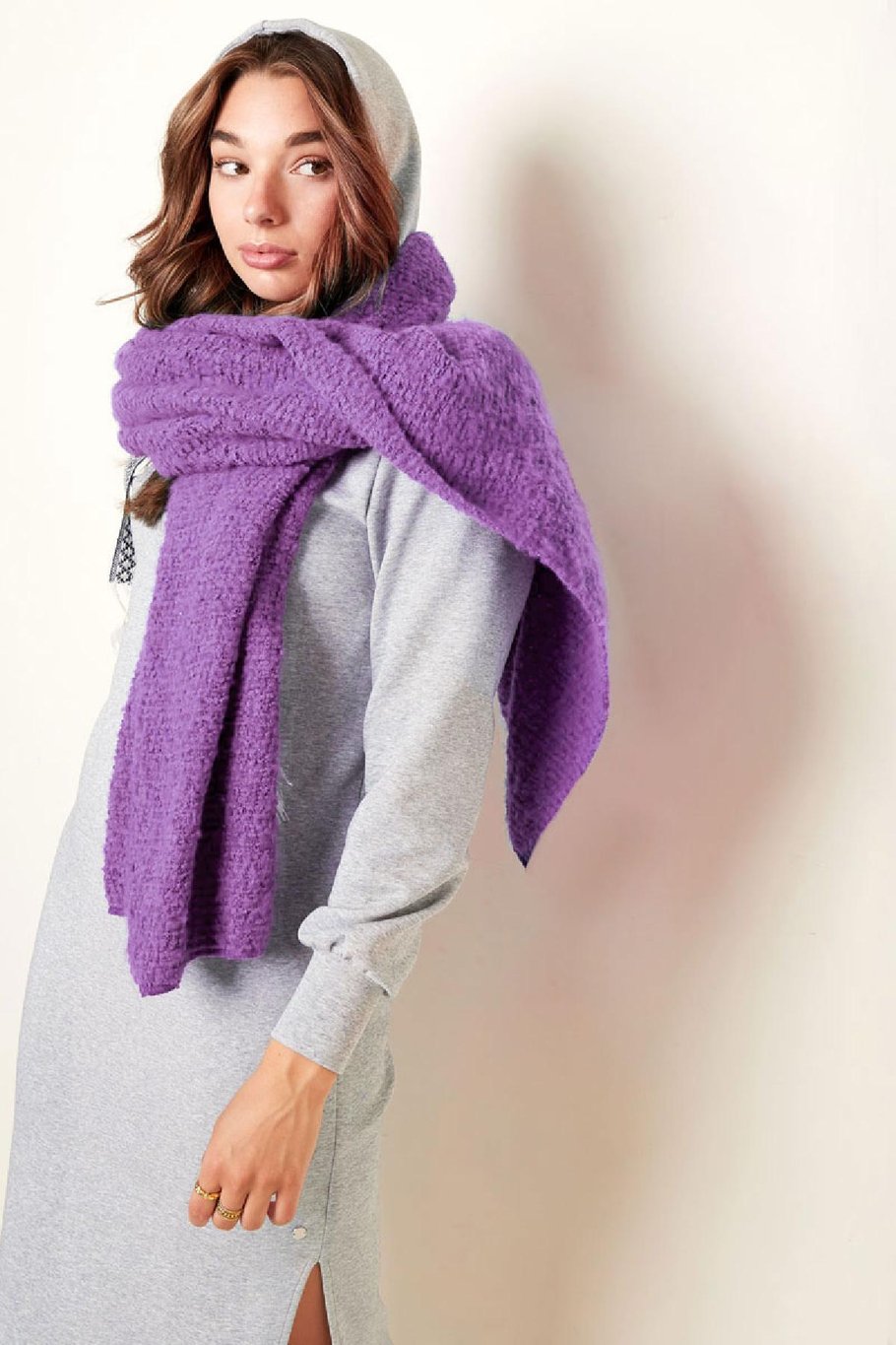 Écharpe d'hiver avec motif en relief Vert Polyester Image3